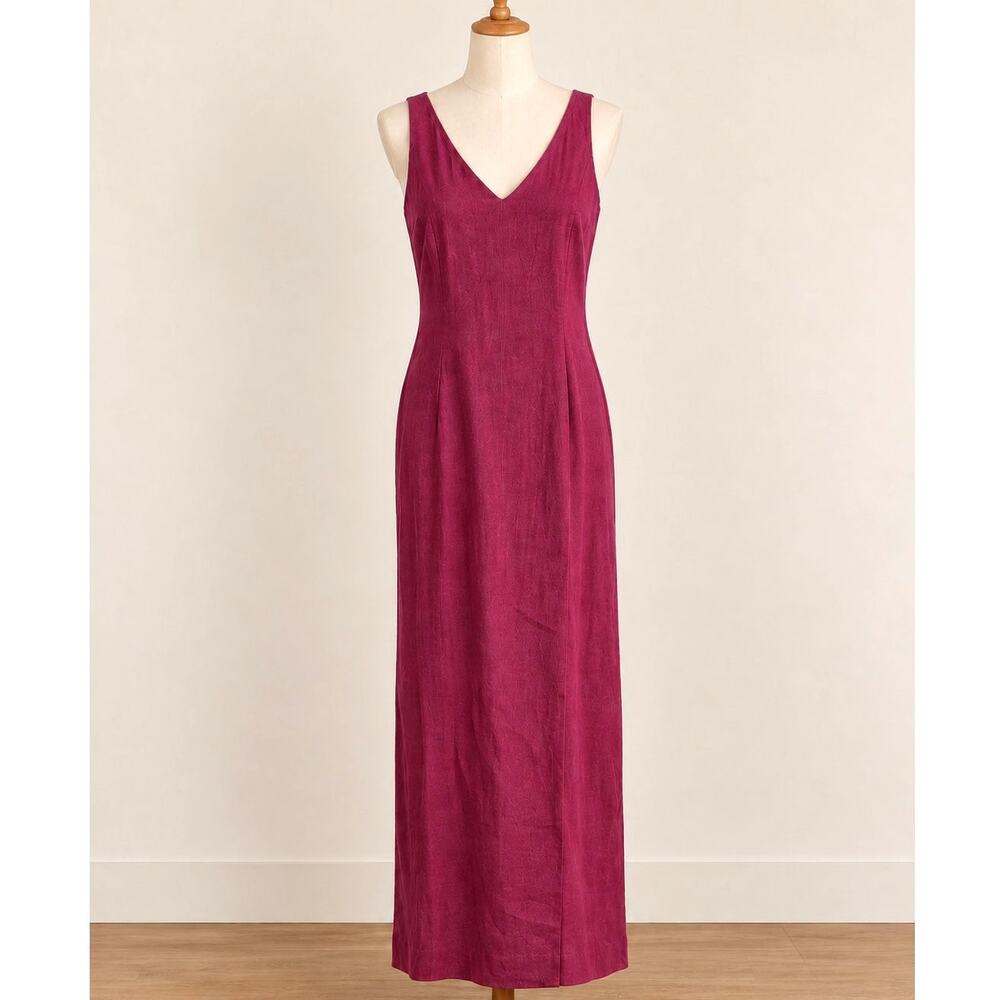 Deane & White Linen Rayon Maxi Dress Vintage 90s Size 10 Purple Wedding Guest
